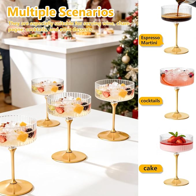 ZOMUIA Ribbed Coupe Glasses 28 Pcs, 10 oz Plastic Champagne Coupe Detachable - Image 5