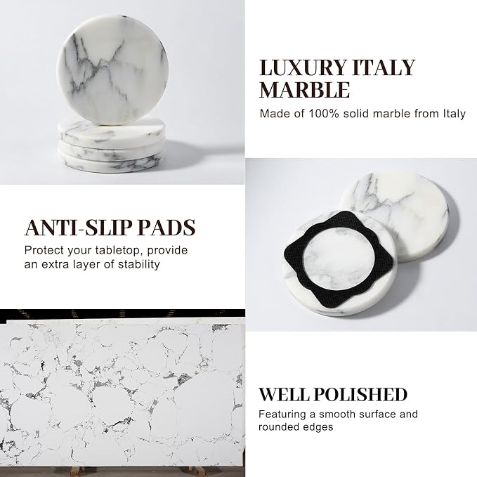 Marble Coaster Set of 4, Round Coasters, Marble Coasters - Image 3