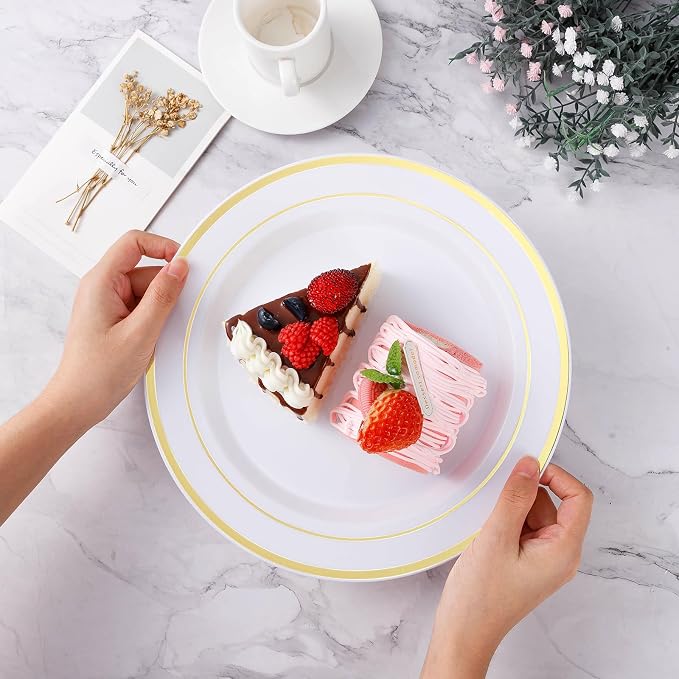 BESTVIP 200PCS Gold Plastic Plate, Disposable Party Plates | 100 Dinner Plates - Image 3