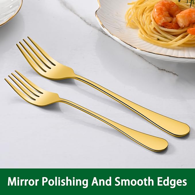16-Piece Gold 8 Inches Stainless Steel Dinner Forks Set, Durable Mirror - Image 4