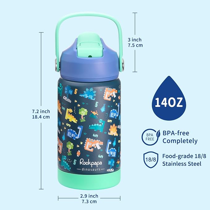 rockpapa 14 oz Kids Insulated Water Bottle，Stainless Steel Toddler Cups - Image 6