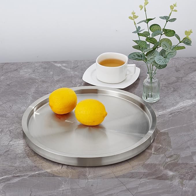 Stainless Steel Round Bar Serving Tray 12.5", Double Wall, Ideal Coffee Table - Image 9