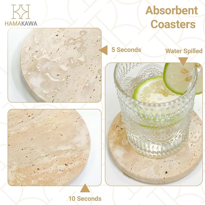 Turkish Natural Marble Coasters Set of 4, Round Travertine Coasters 4 inch - Image 6