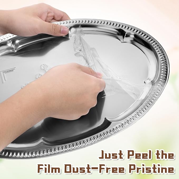 6 Pcs Large Silver Serving Trays, 15.7" x 11.8" Stainless Steel Oval Serving - Image 4