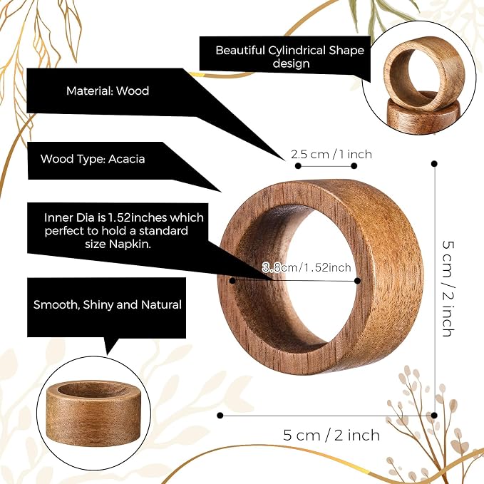 Zhehao 50 Pcs Wood Napkin Rings Bulk Acacia Handmade Dining Table Napkin Holder - Image 3