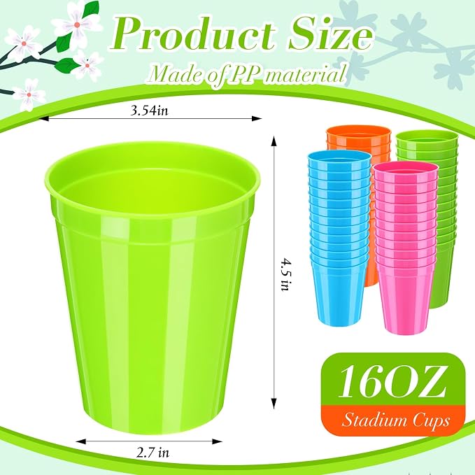 Yungyan 12 Pack 16 oz Stadium Cups Reusable Plastic Cups Blank Drink Stadium - Image 2
