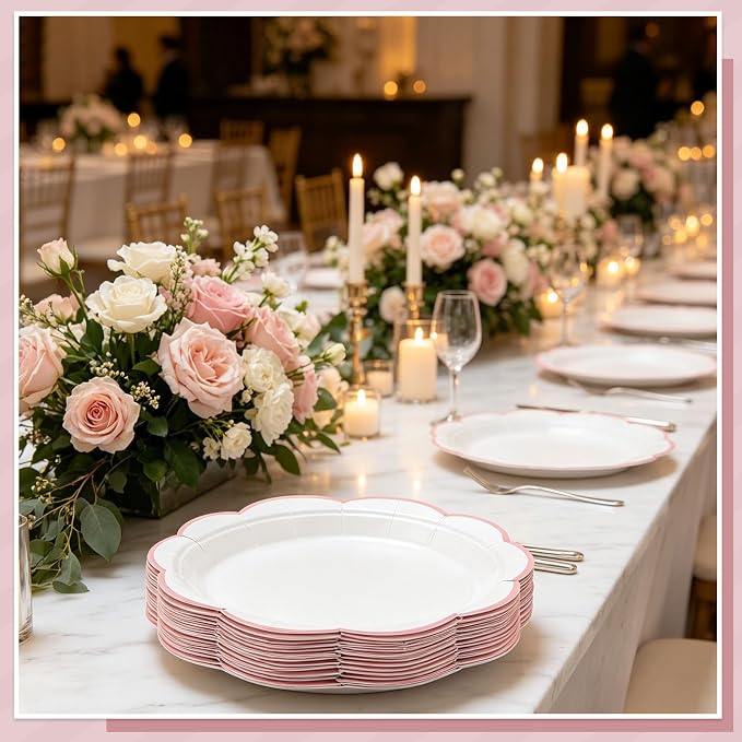 30 Pcs Pink and White Paper Plates, 9 Inch White Plates - Image 5