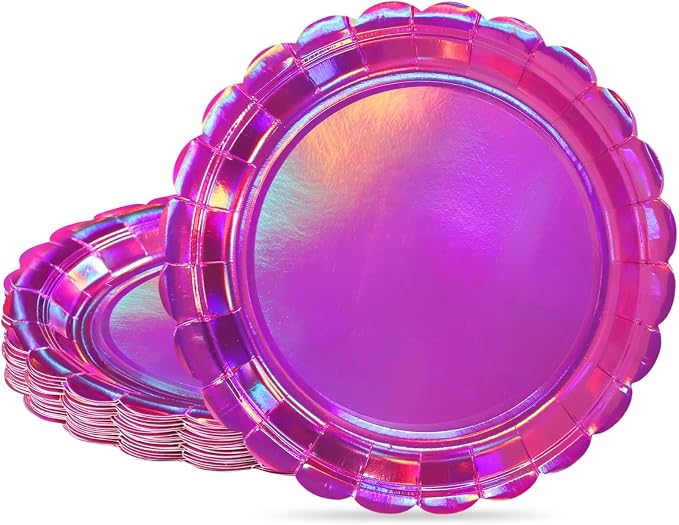 NatNarr 30 Pk Iridescent Pink Plates 7" Holographic Dessert Cake Plates | Small by NatNarr