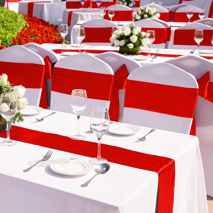 Aneco 16 Pack Satin Table Runner 12 x 108 Inch Red Long Wedding Satin Silk - Image 5