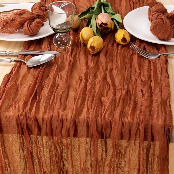 6 Pack Cheesecloth Terracotta Table Runner 10ft Rustic Gauze Decor | - Image 2