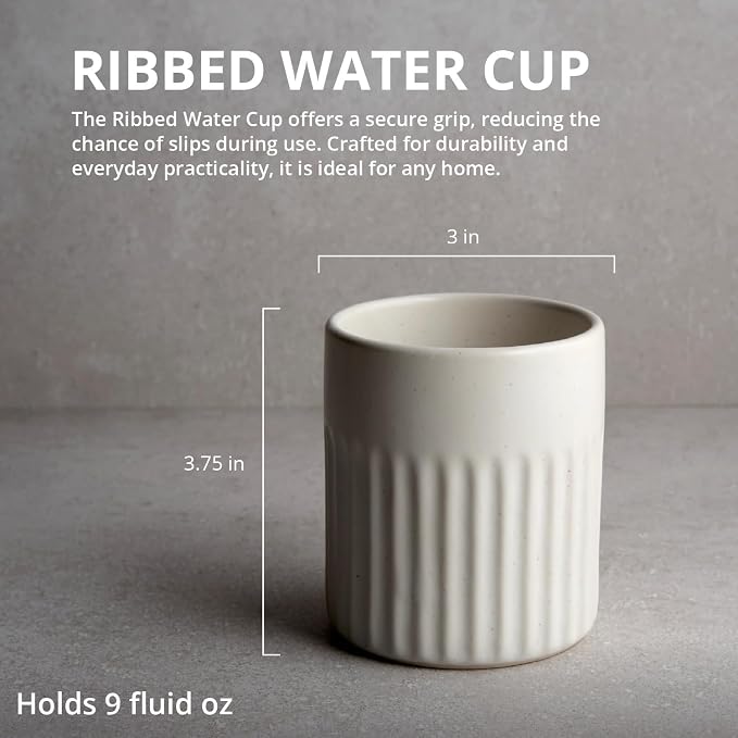 Goodies White Ribbed Water Cups, Handmade Ceramic, Dishwasher Safe, Microwave - Image 2