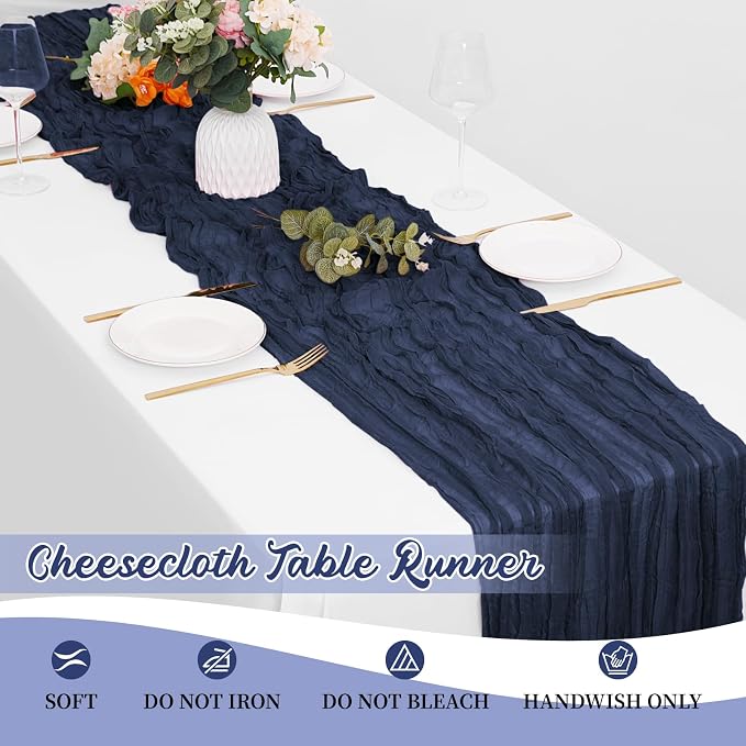 16 Pack Navy Blue Cheesecloth Table Runners 20x120 Inch Gauze Table Runner - Image 6