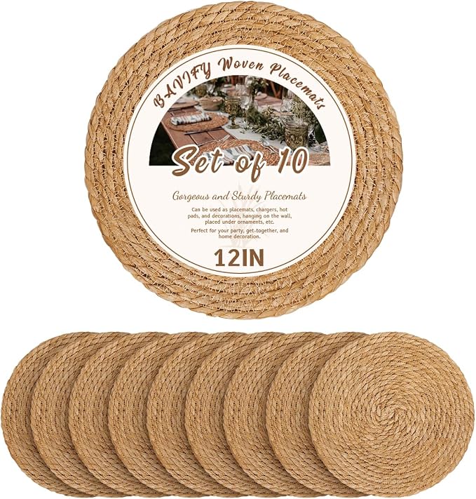 BAVIFY 12" Round Woven Placemats Set of 10, Plate Chargers by BavifyBaking