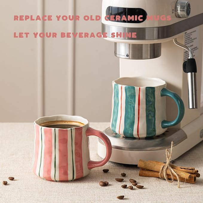 Stripe Ceramic Coffee Mugs, 12oz Vibrant Striped Red and Green Alternating - Image 5
