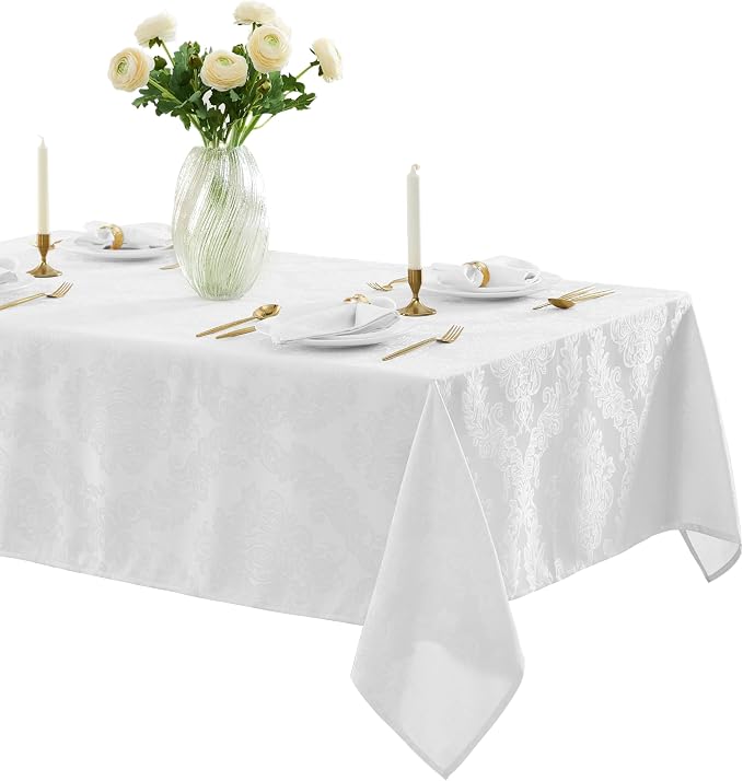 Newbridge Barcelona Luxury Damask Fabric Tablecloth, 60” Wide x 120” Rectangle by HomeBargainsPlus