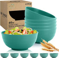 60 OZ Large Salad Bowls, Wheat Straw Camping Bowl Set of 6, Unbreakable Plastic by Perlapoc
