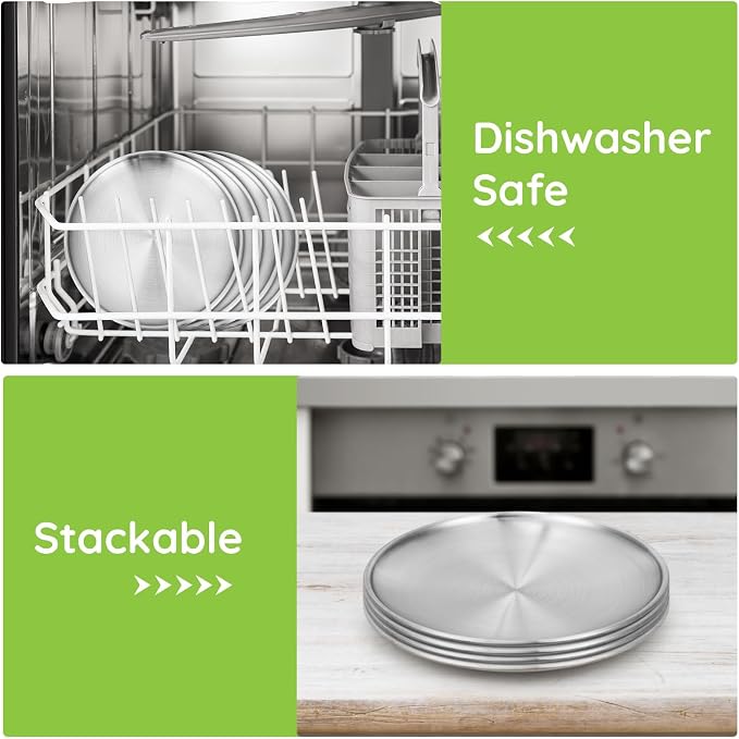 Stainless Steel Plates, 20 Set 6.7 inch 304 Metal Food Serving Plate, Reusable - Image 4
