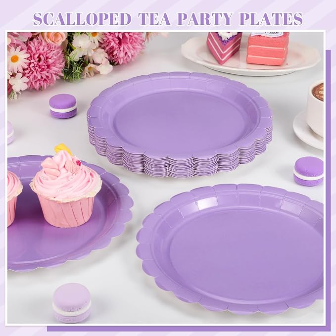 NatNarr 30 Pk Purple Paper Plates 9" Scalloped Lavender Party Plates | Light - Image 7