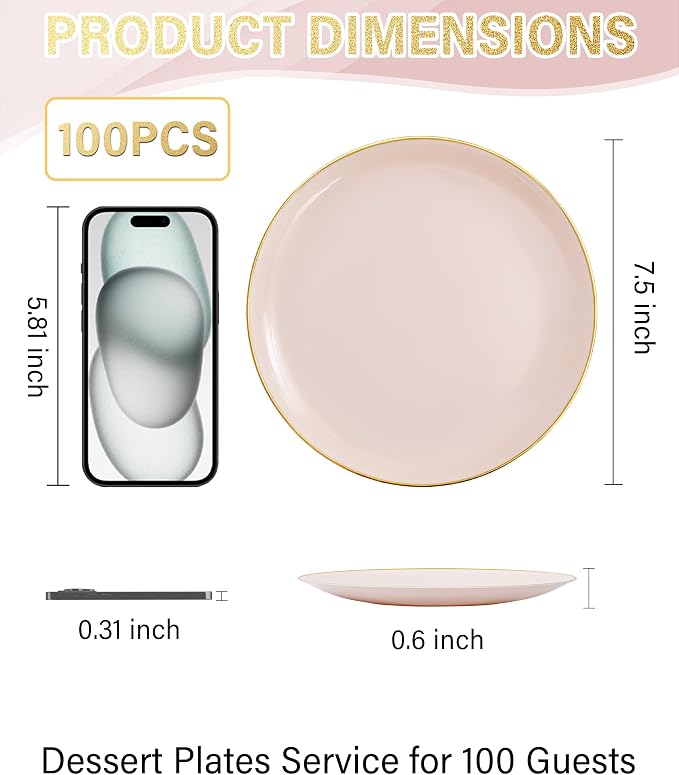 Nervure 100PCS Pink and Gold Plastic Plates - Image 3