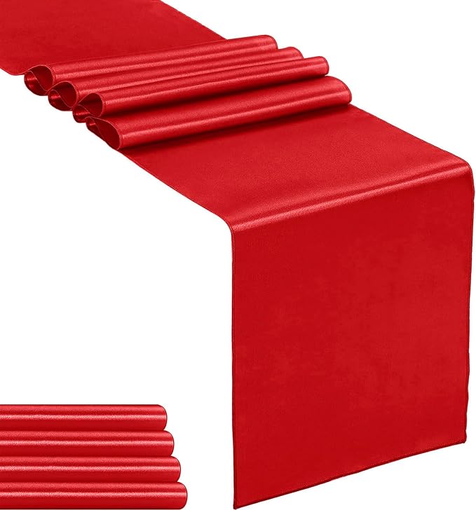 5-Pack Satin Table Runner Red 12 x 108 inches Long, Table Runners by Hahuho