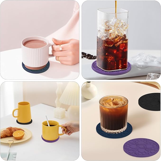 4 Inch Silicone Coasters Set of 6, Non-Slip Drink Coaster - Image 5