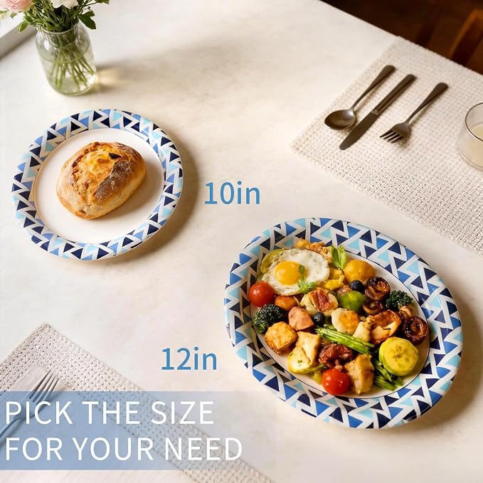 Paper Plates 12 Inch, Microwave Safe, Sturdy Bulk Paper Plates, Elegant Blue - Image 3