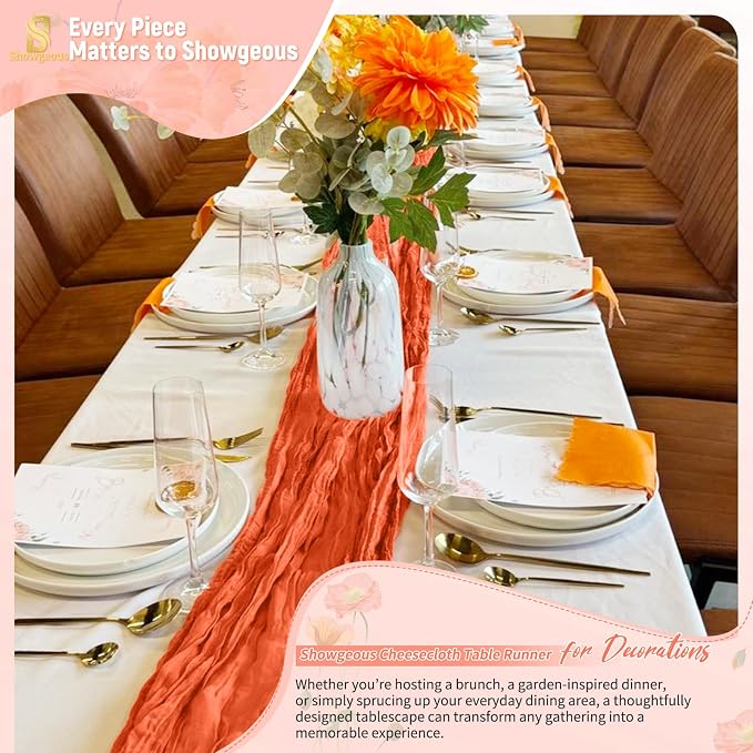 Showgeous 30 Pack Orange Cheesecloth Table Runner, 17 x 108 Inches | Boho - Image 8