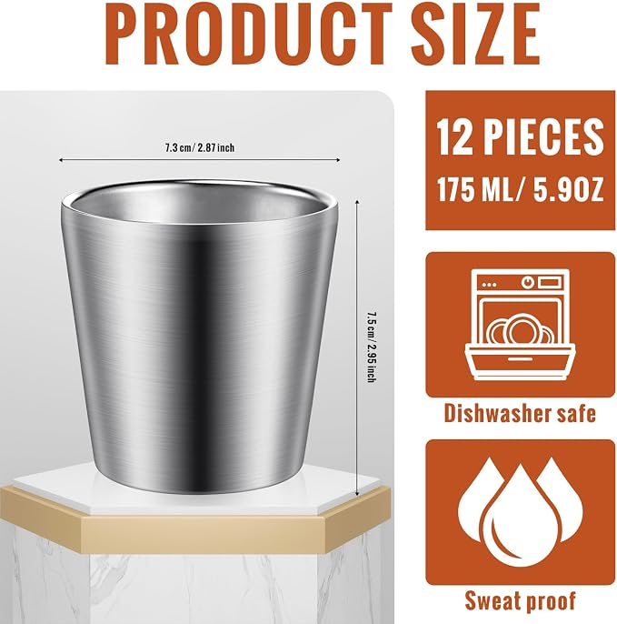 Amyhill 12 Pieces Stainless Steel Cups Double Wall Tumbler Glasses Stackable - Image 2