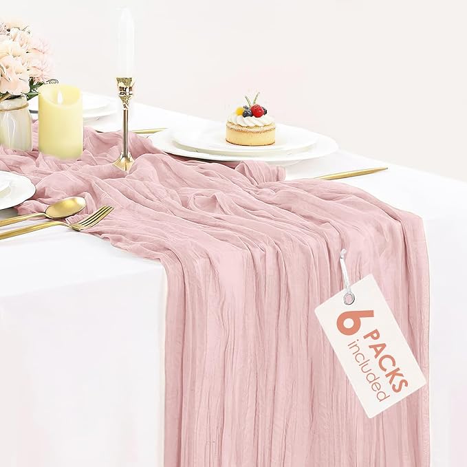 6 Pack Dusty Pink Cheesecloth Table Runner 35x120 Inch Semi Sheer Boho Gauze by BlueTopCoLtd