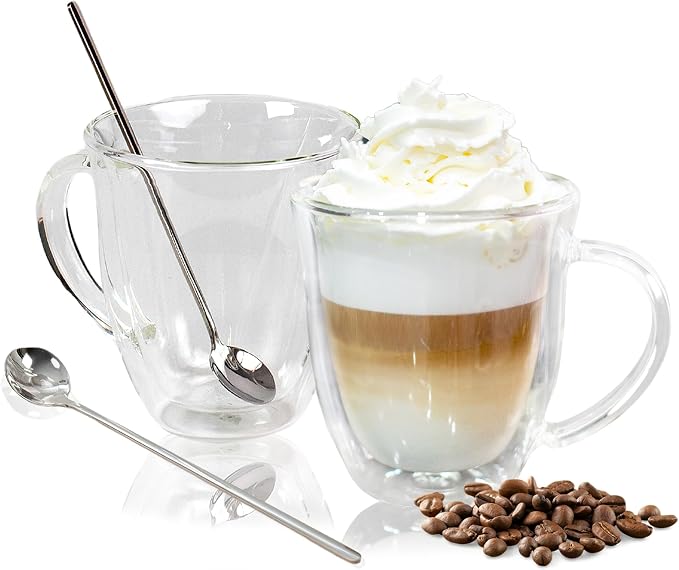 AYL Double Wall Glass Coffee Mugs - 13 oz Insulated Clear Latte Mugs Set of 2 - Image 8