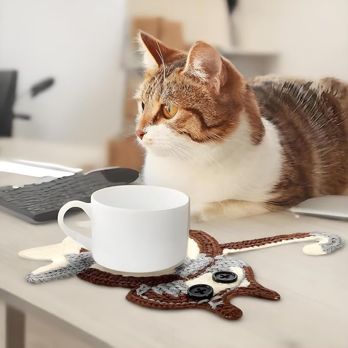 Coasters Set of 5, Fun Woven Creative Cat Coasters, Cute Coffee Coaster - Image 5
