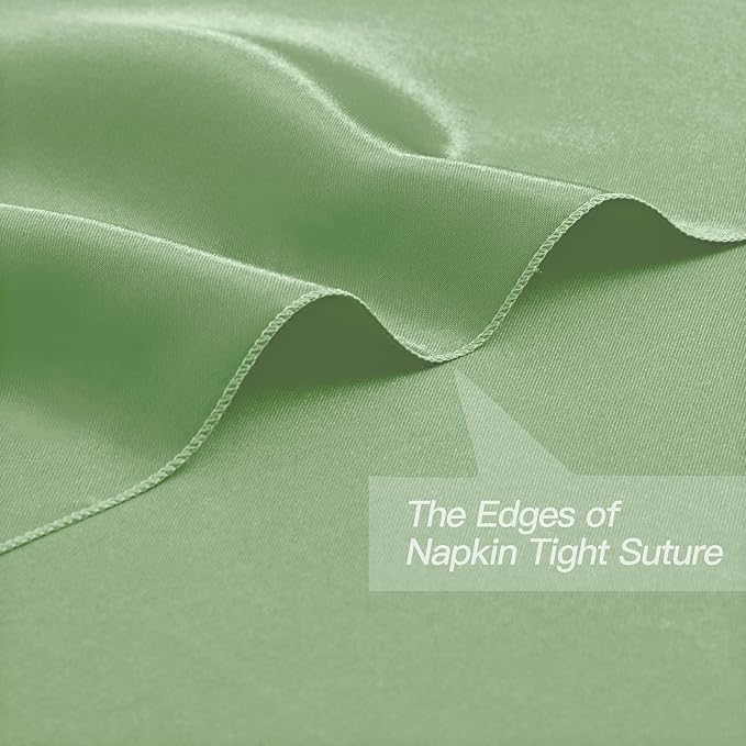 P Pothuiny 12 Pcs Sage Green Satin Napkins 17 x 17 in, Satin Cloth Napkins | - Image 3
