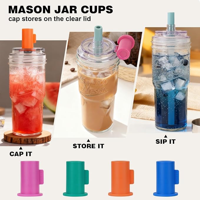 ANOTION Glass Cups With Lids And Straws, Leakproof Tumbler 24oz Mason Jar Cups - Image 3