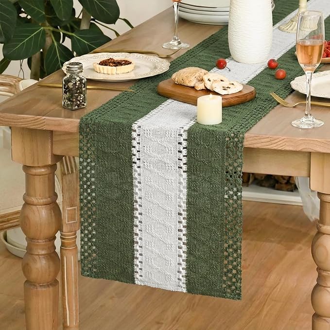 Artoid Mode Army Green Farmhouse Woven Table Runner 12x120 Inch | Seasonal - Image 3