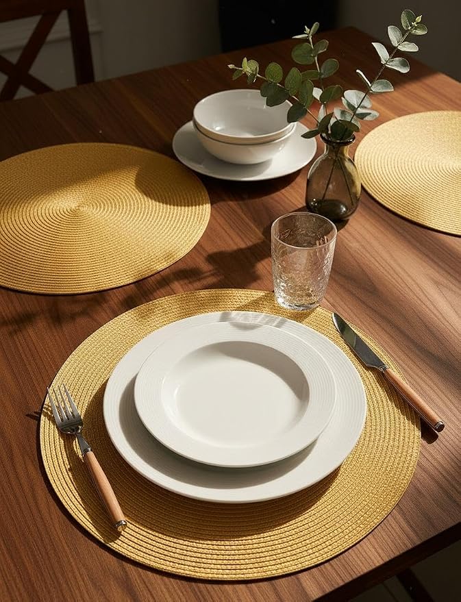 FunWheat Round Braided Placemats Set of 6 Table Mats - Image 3