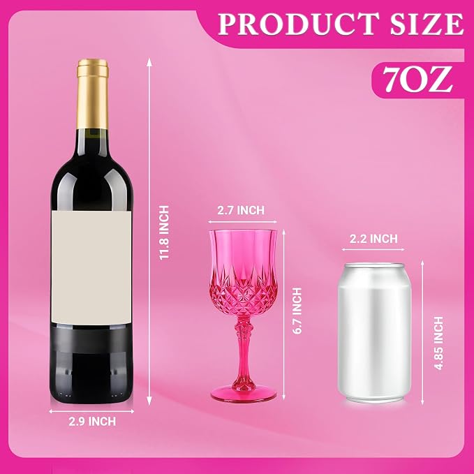24Pack Plastic Wine Glasses, 7oz Vintage Goblets - Image 2
