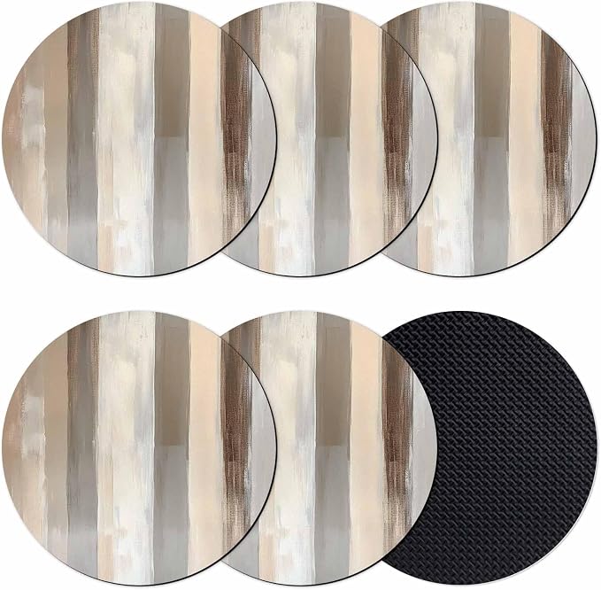 Brown Grey Coasters Set of 6, Abstract Neutral Textured Modern Minimalist Soft by PIEPLE