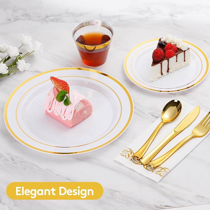 700 Piece Gold Dinnerware Set for 100 Guests, Disposable Plate Set | Include: - Image 3