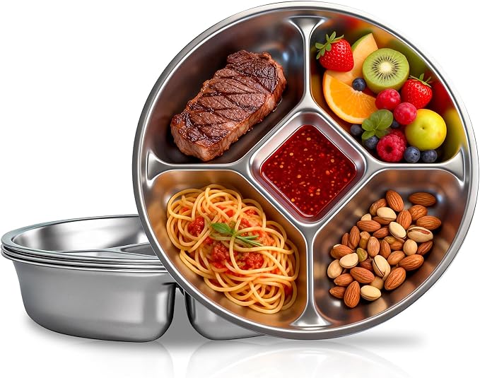 Stainless Steel Kids Plates, 5 Compartments, Non Toxic, Unbreakable, Dishwasher by YEJZXYHOMEKITCHENCONTAINE