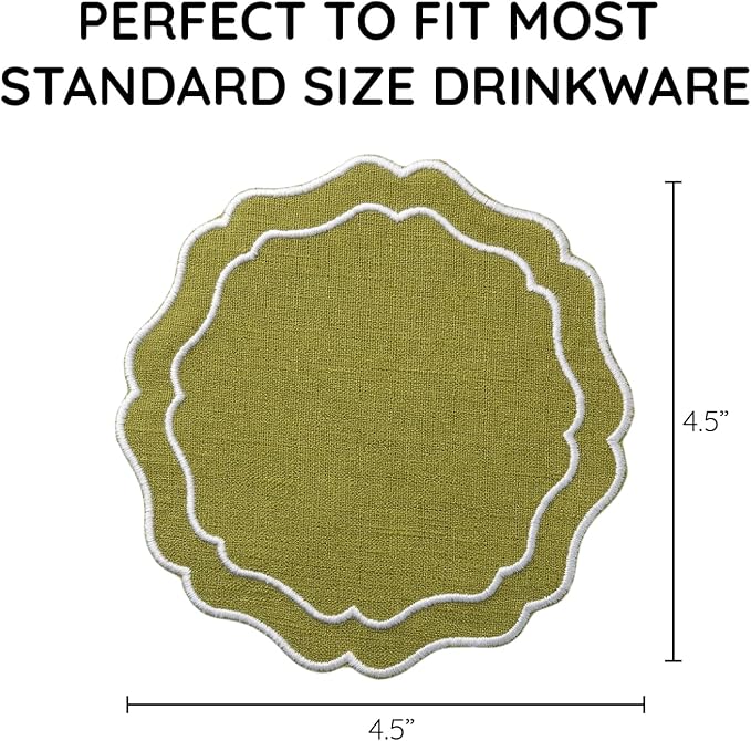 Linen Coasters for Drinks, 4.5 inch, Olive | Absorbent Linen Drink Mats - Image 3