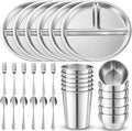 Jinei 30 Pcs Stainless Steel Dishes Set 6 Stainless Steel Plates, 6 Bowls by Jinei