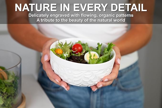 25DOL 22 oz Ceramic Bowls Set of 4 – Embossed Nature-Inspired Design, Versatile - Image 2