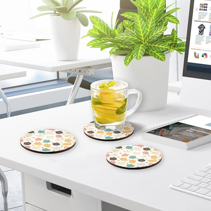Art Illustration Cats Set of 4 Round Drink Coaster Thick Heat Resistant Mats - Image 7