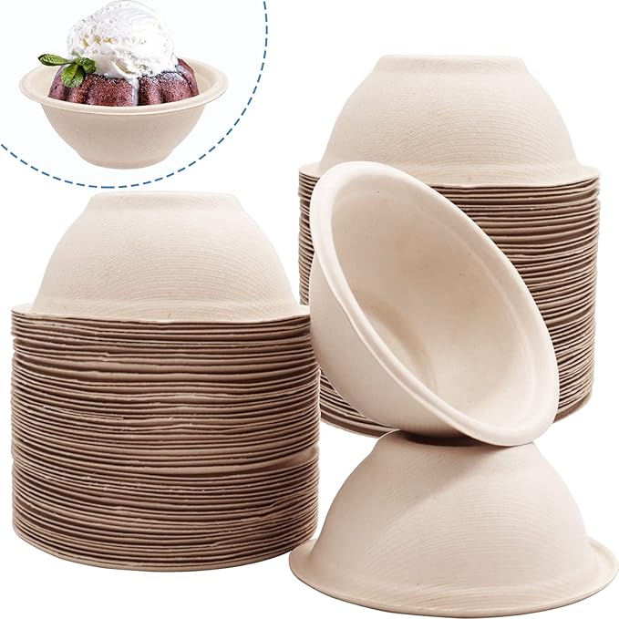 100 Pack Compostable 8 oz Paper Bowls, Small Natural Disposable Paper Bowls | - Image 3