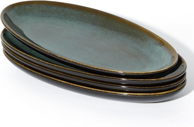 12.8" Oval Serving Platters, Stoneware Party Tray Set by Jopnerkni