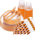 SUT 175Pcs Orange and Clear Plastic Dinnerware Set by SeeYouTomorrow