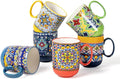 HENXFEN LEAD Boho Ceramic Coffee Mugs Set of 6, 14 oz | Assorted Patterns by HENXFENLEAD