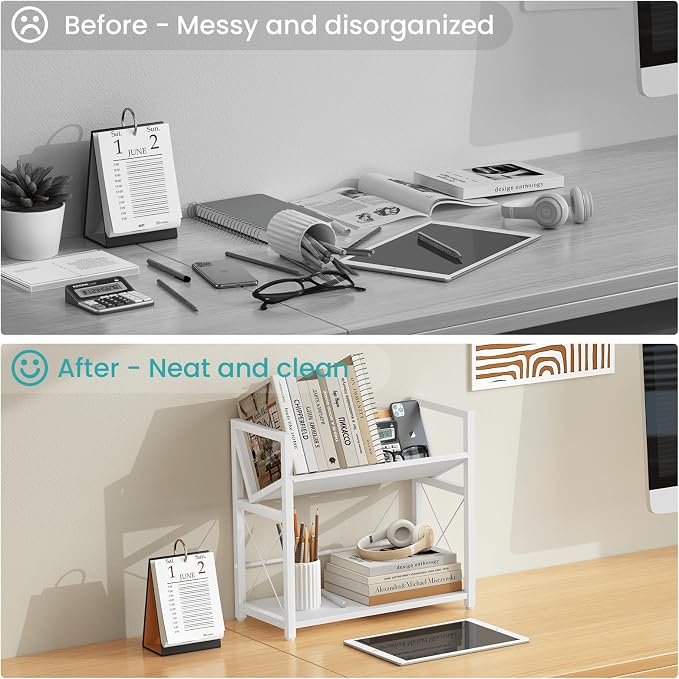 ELITEROO Desktop Bookshelf Organizer, 2 Tier Wood Desk Shelf - Image 5