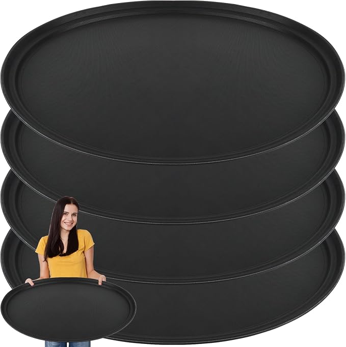 4Pcs 24 Inch x 29 Inch Large Restaurant Serving Trays, Oval Plastic Food by Hlimior