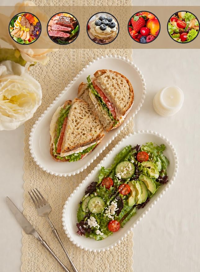 12 Inch White Porcelain Oval Serving Platters Set of 6 | Extra Large, Bead Rim - Image 6